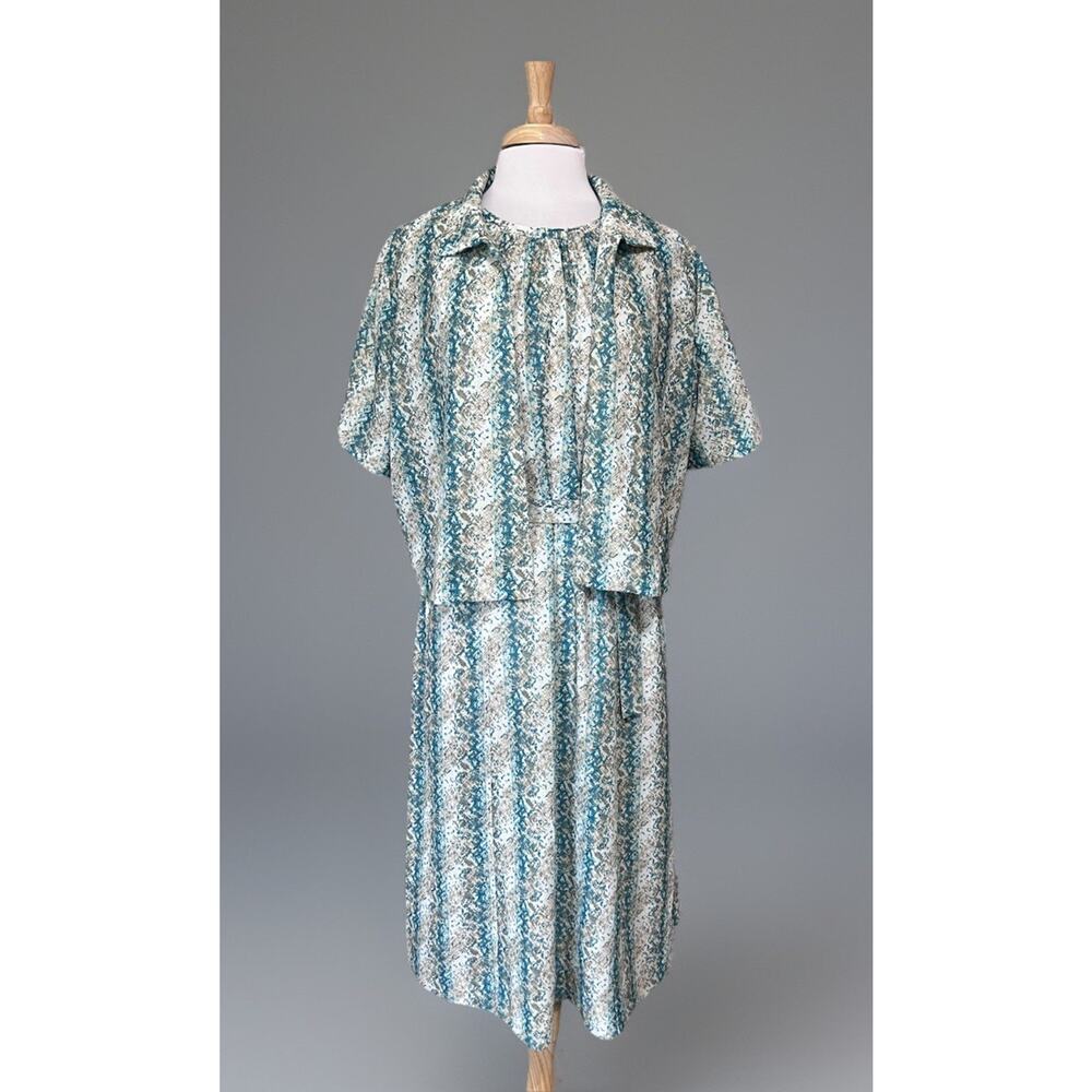 Women's Size XL Vintage 60s Cap Sleeve Dress With Jacket Turquoise Colored